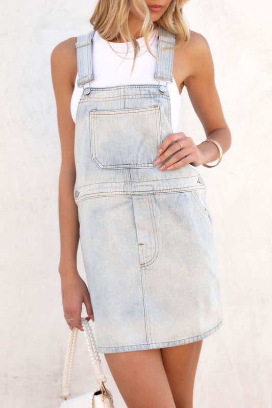 Square Neck Adjustable Strap Denim Overall Dress - Smart Shopper