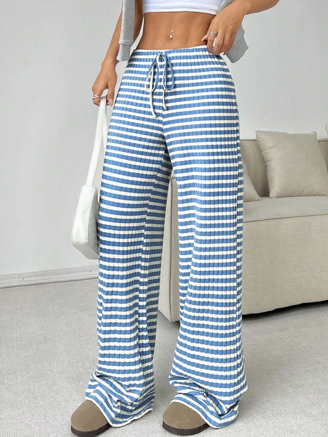 Tied Striped Wide Leg Pants - Smart Shopper