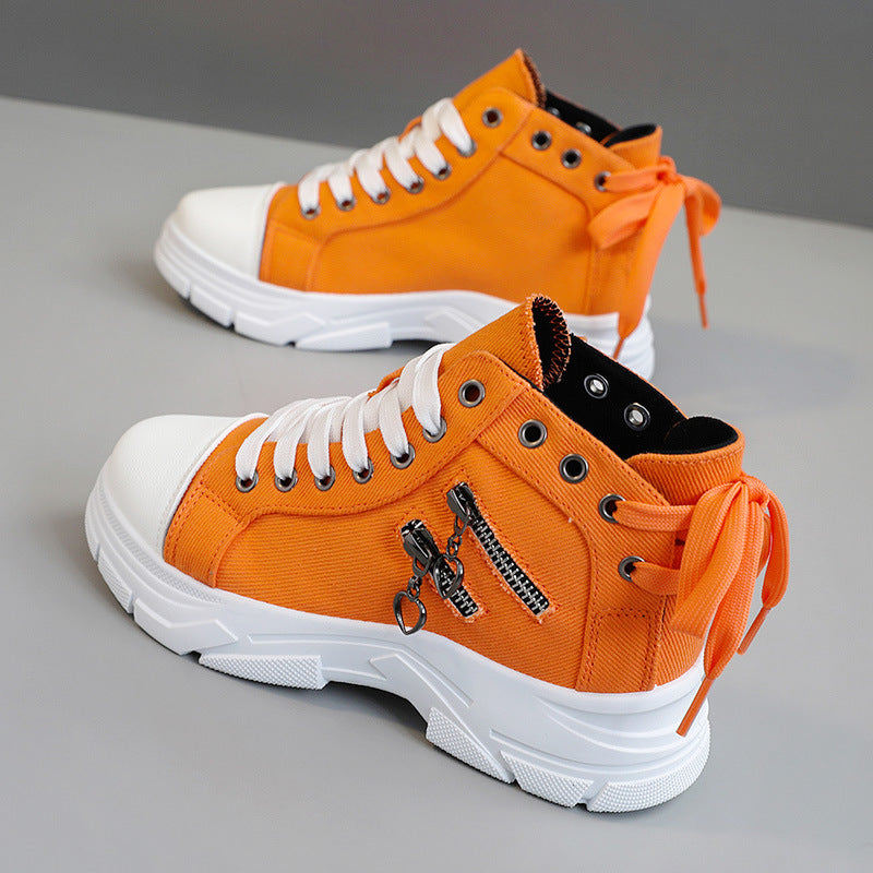 Decor Zipper Lace Up Round Toe Platform Sneakers - Smart Shopper