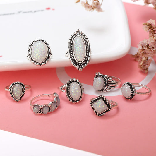 Opal Alloy Geometric Ring 8-Piece Set - Smart Shopper