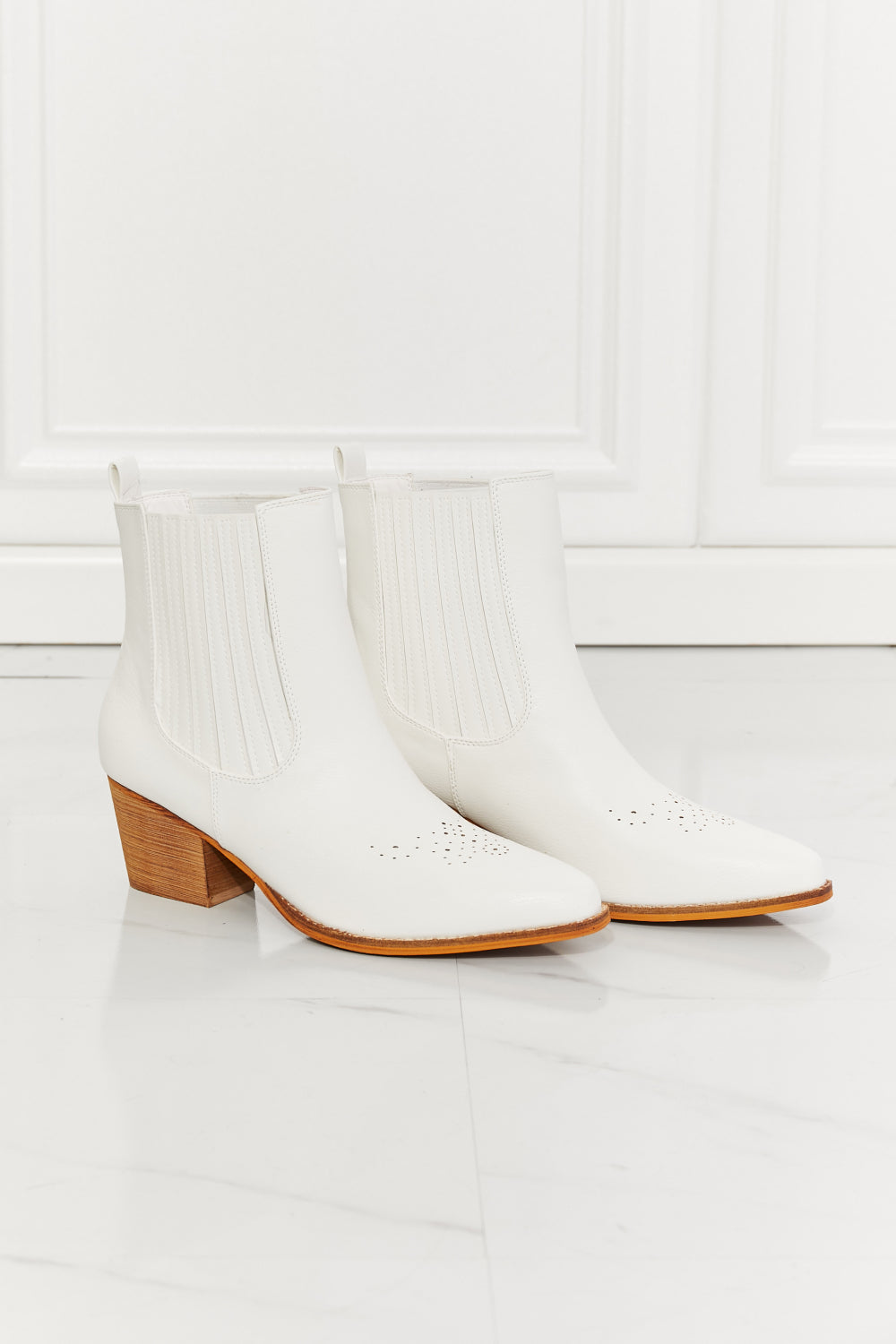 MMShoes Love the Journey Stacked Heel Chelsea Boot in White - Smart Shopper