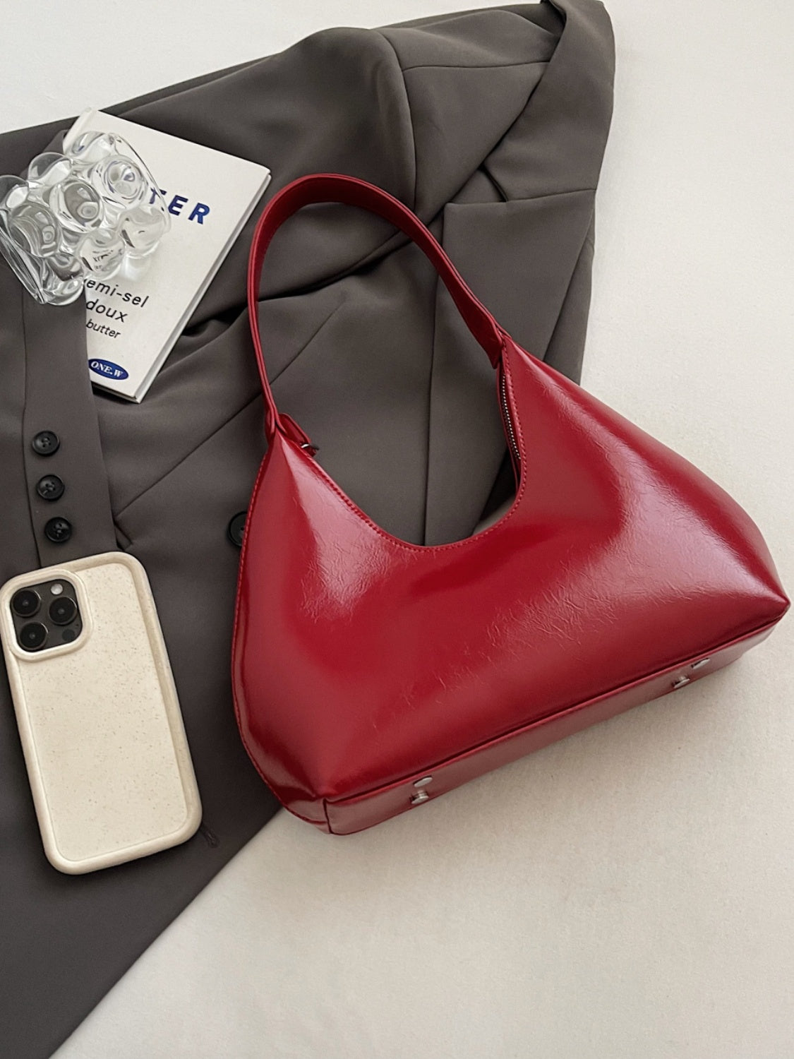 PU Leather Shoulder Bag with Zip - Smart Shopper