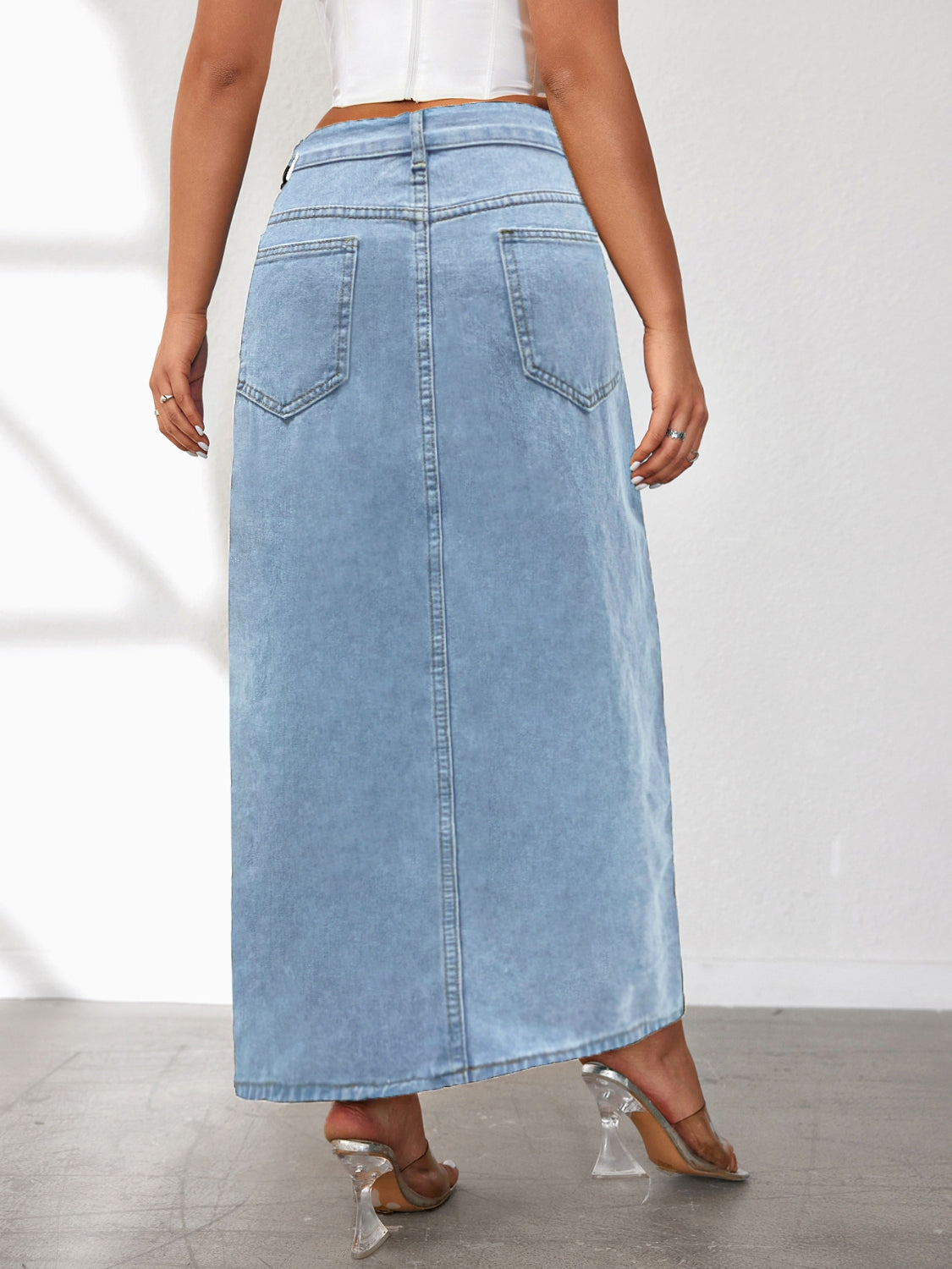 High Rise Slit Denim Skirt - Smart Shopper