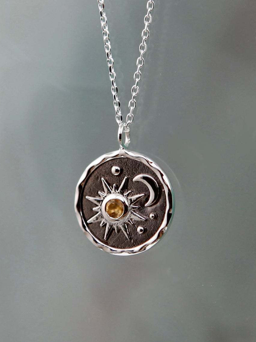 Alloy Inlaid Zircon Sun & Moon Necklace - Smart Shopper