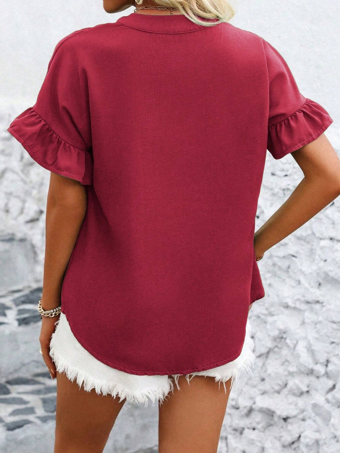 Button Down Ruffled Short Sleeve Shirt - Smart Shopper