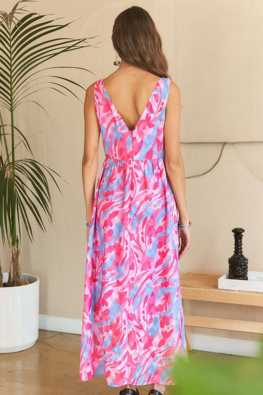 ADORA Abstract Floral V-Neck Maxi Dress - Smart Shopper