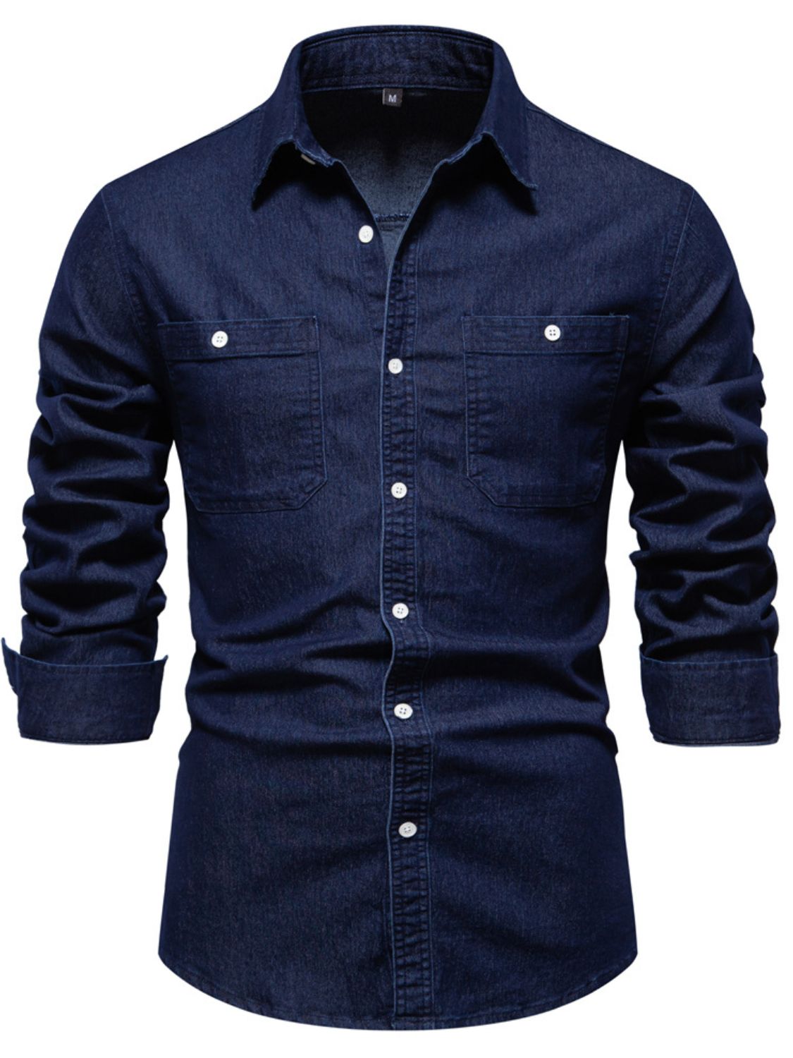 Men's Collared Neck Long Sleeve Denim Shirt - Smart Shopper