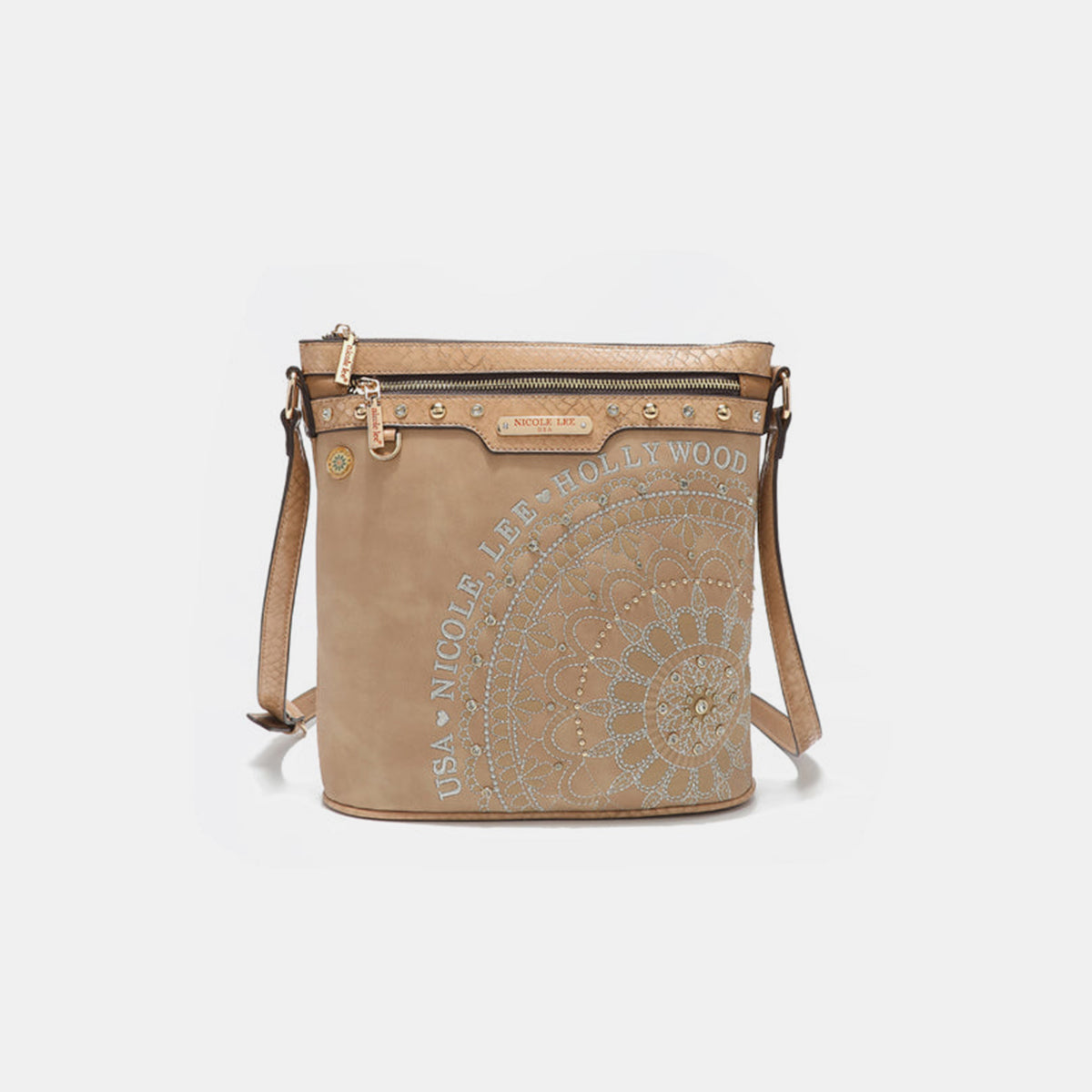 Nicole Lee USA Metallic Stitching Embroidery Inlaid Rhinestone Crossbody Bag - Smart Shopper