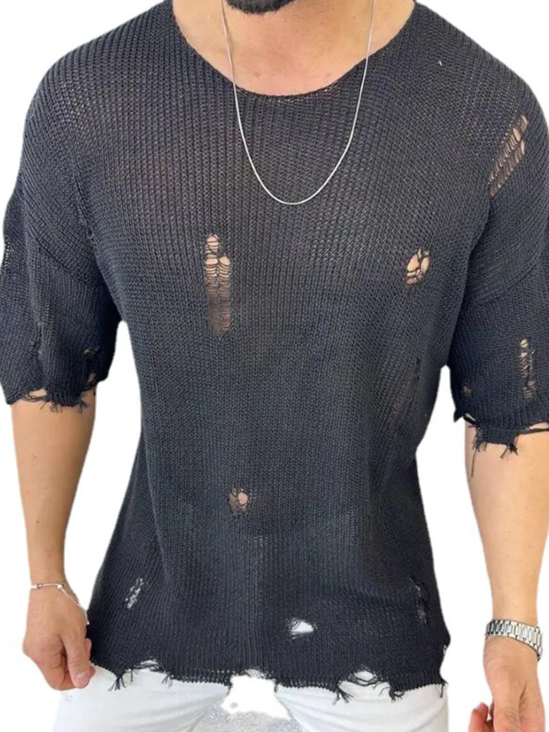 Men's Distressed Round Neck Knit Top - Smart Shopper