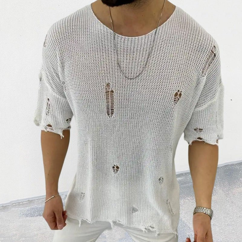 Men's Distressed Round Neck Knit Top - Smart Shopper