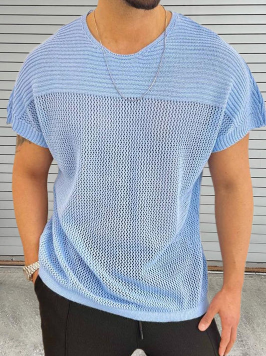 Men's Eyelet Round Neck Short Sleeve T-Shirt - Smart Shopper