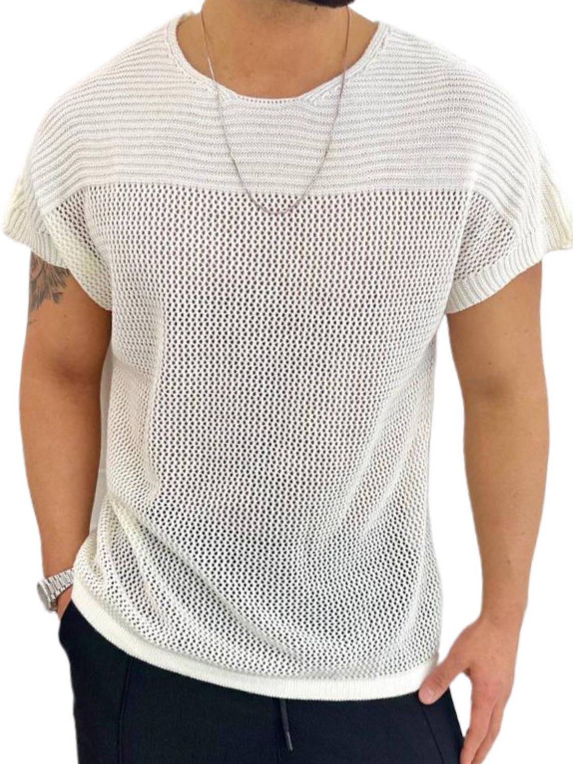 Men's Eyelet Round Neck Short Sleeve T-Shirt - Smart Shopper