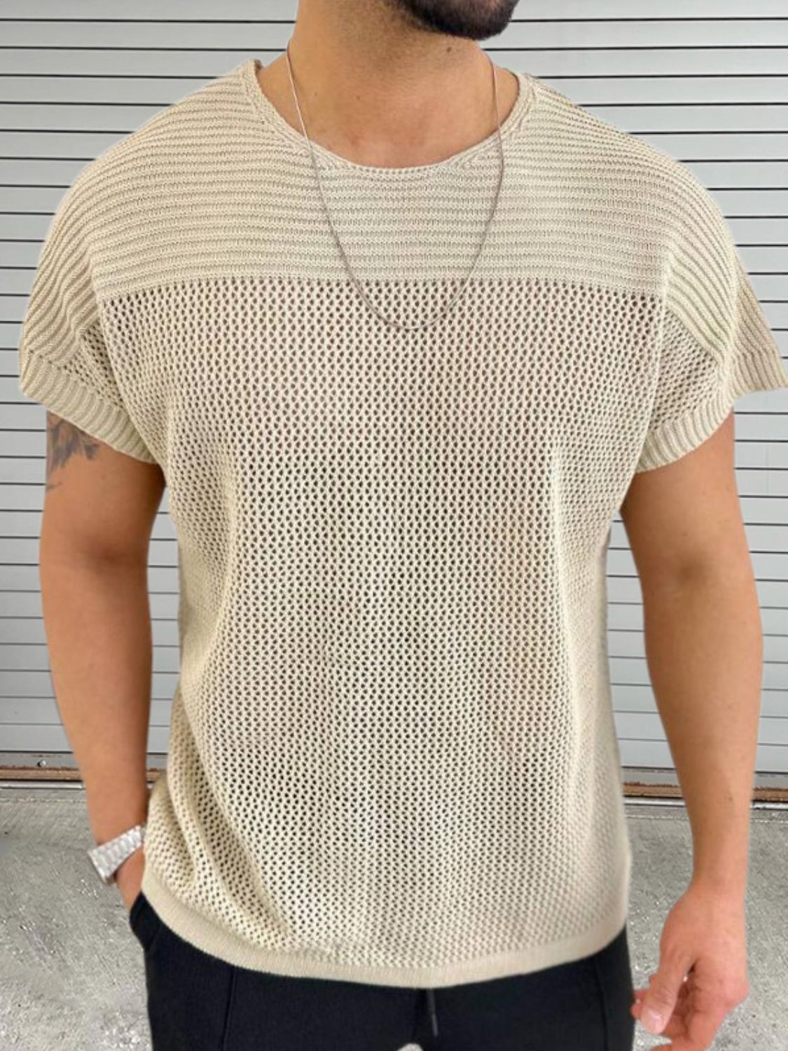 Men's Eyelet Round Neck Short Sleeve T-Shirt - Smart Shopper