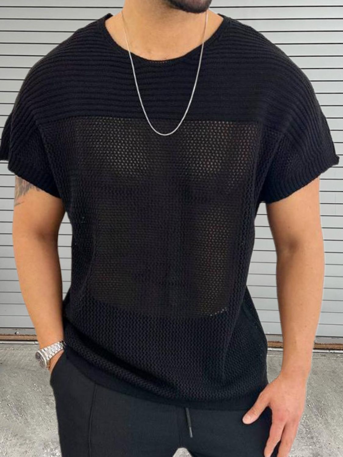 Men's Eyelet Round Neck Short Sleeve T-Shirt - Smart Shopper