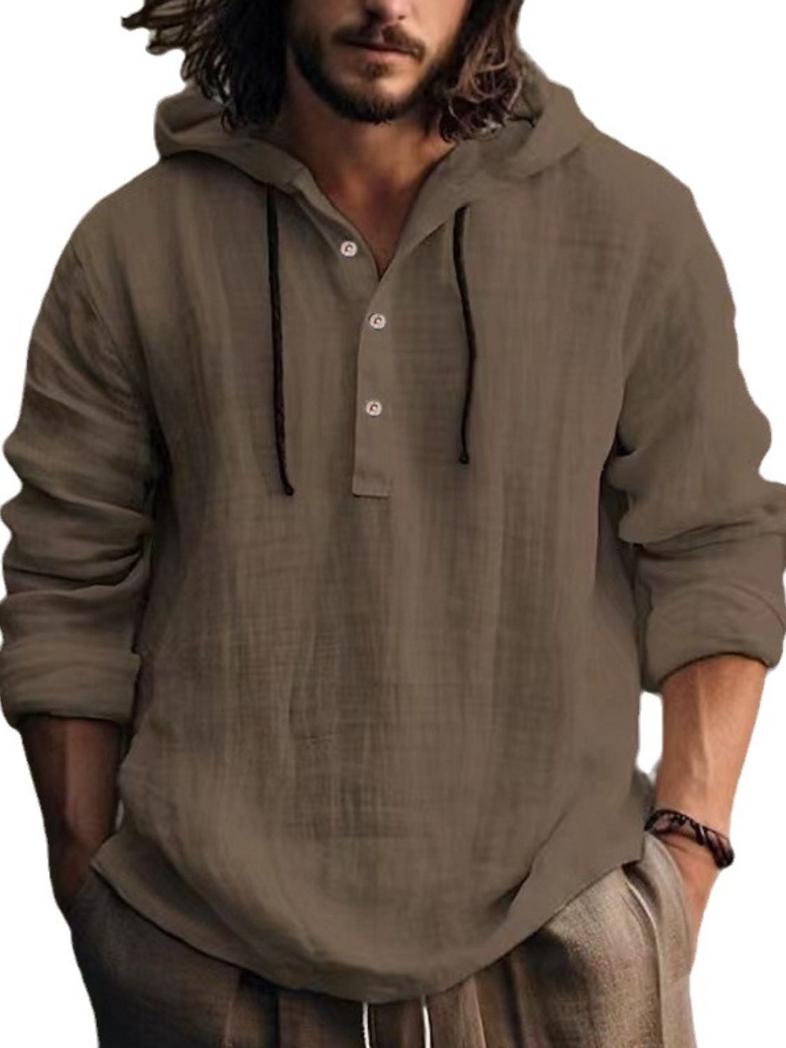 Men's Full Size Half Button Long Sleeve Hoodie - Smart Shopper