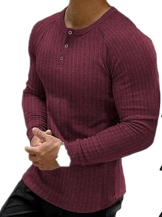 Men's Full Size Ribbed Round Neck Long Sleeve T-Shirt Plus Size - Smart Shopper