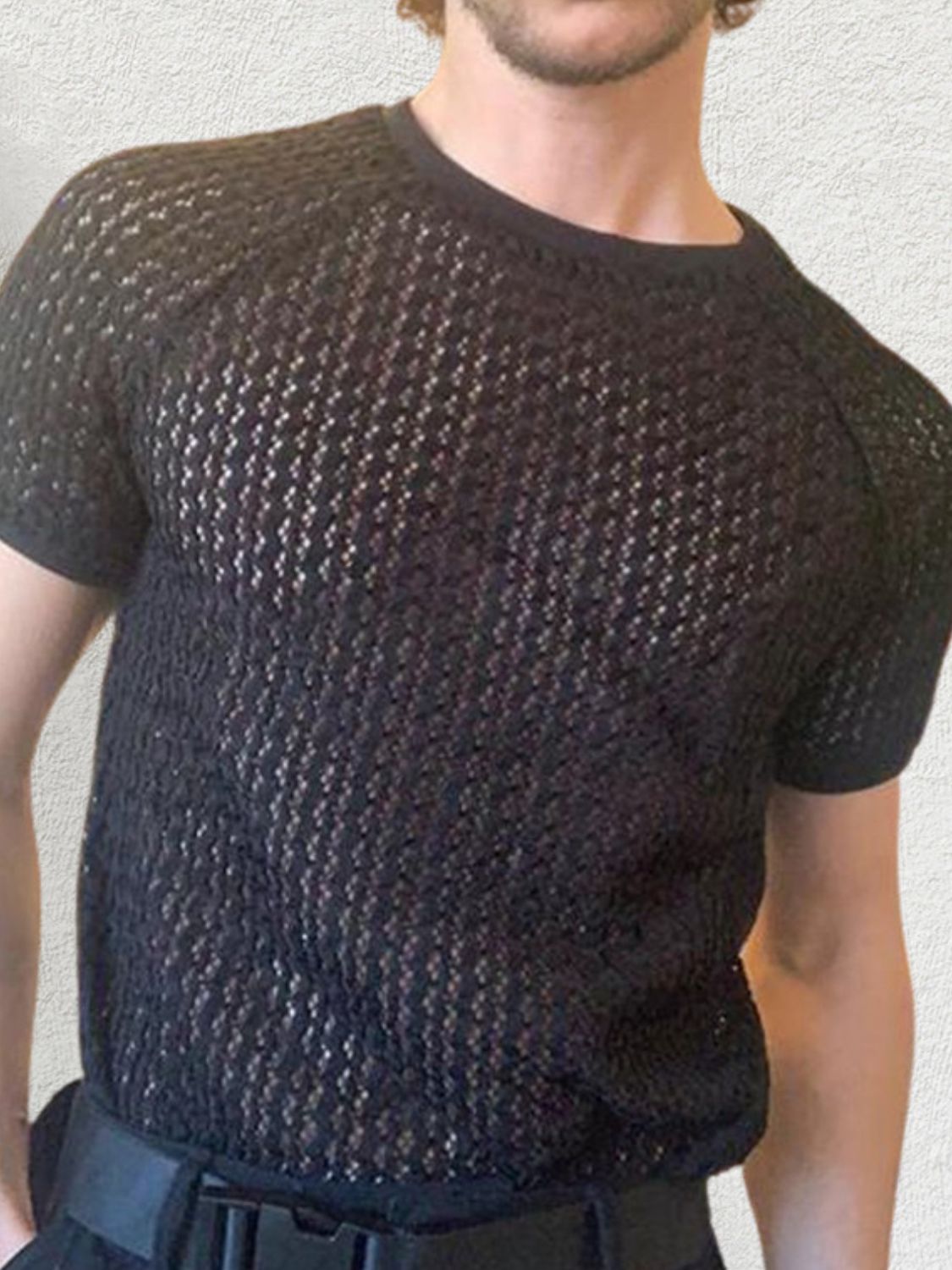 Men's Openwork Round Neck Short Sleeve T-Shirt - Smart Shopper