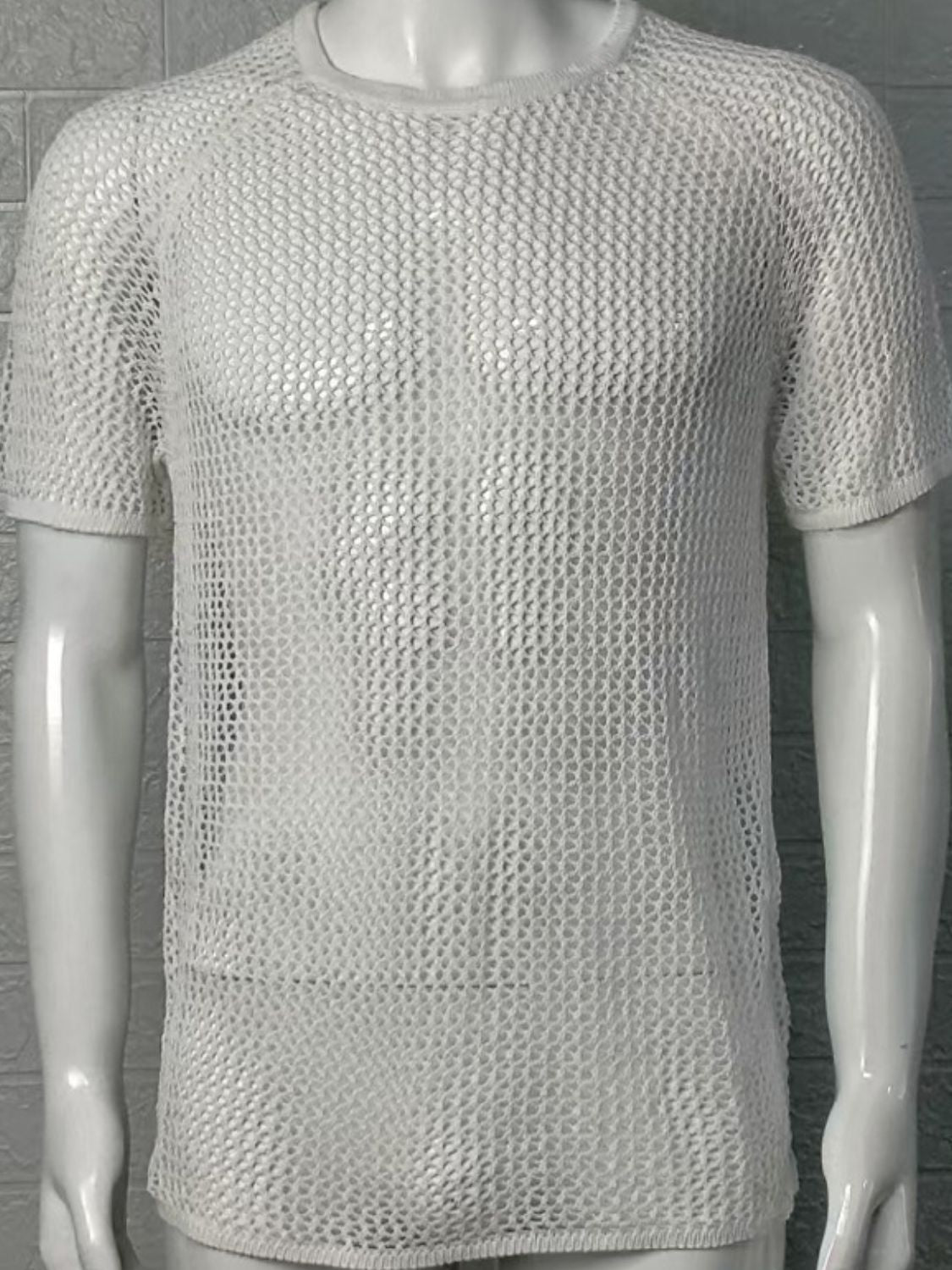 Men's Openwork Round Neck Short Sleeve T-Shirt - Smart Shopper