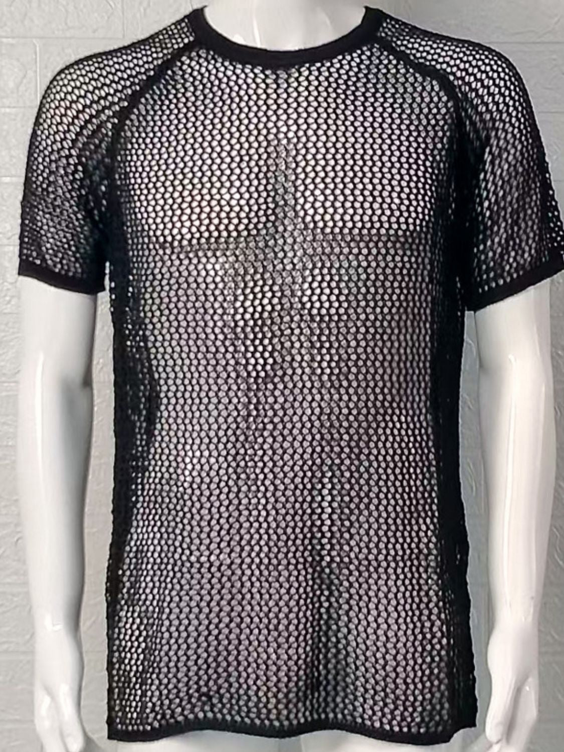 Men's Openwork Round Neck Short Sleeve T-Shirt - Smart Shopper