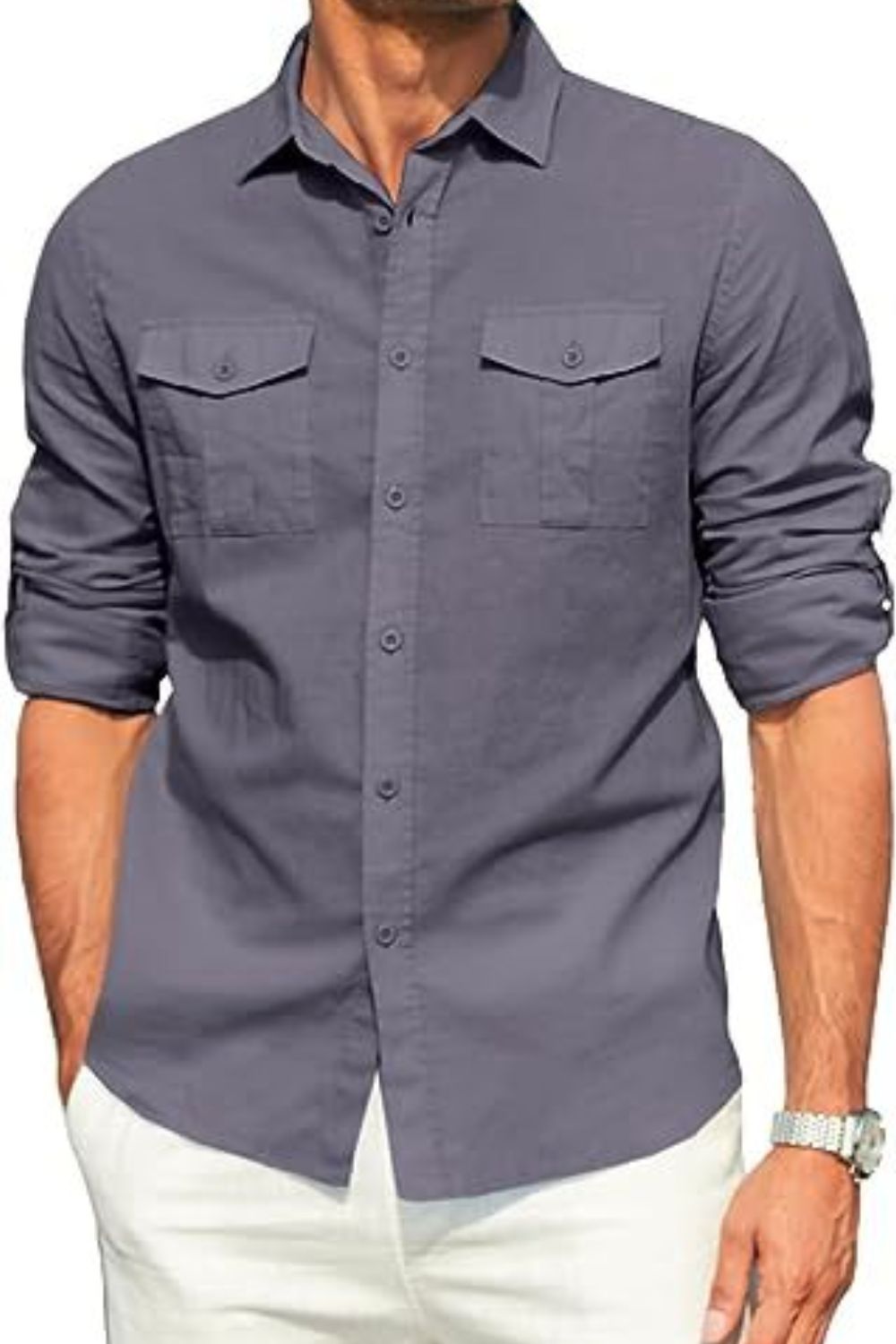 Men's Plus Size Button Down Collared Neck Long Sleeve Shirt - Smart Shopper