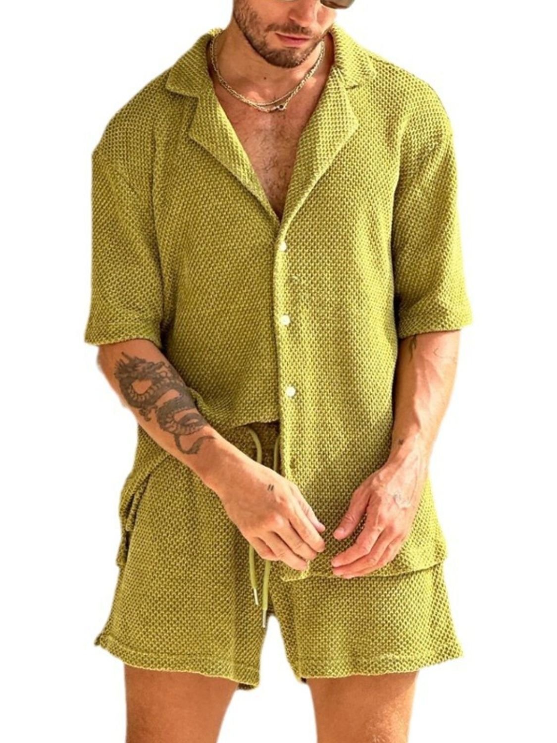 Men's Plus Size Button Down Half Sleeve Top and Shorts Set - Smart Shopper