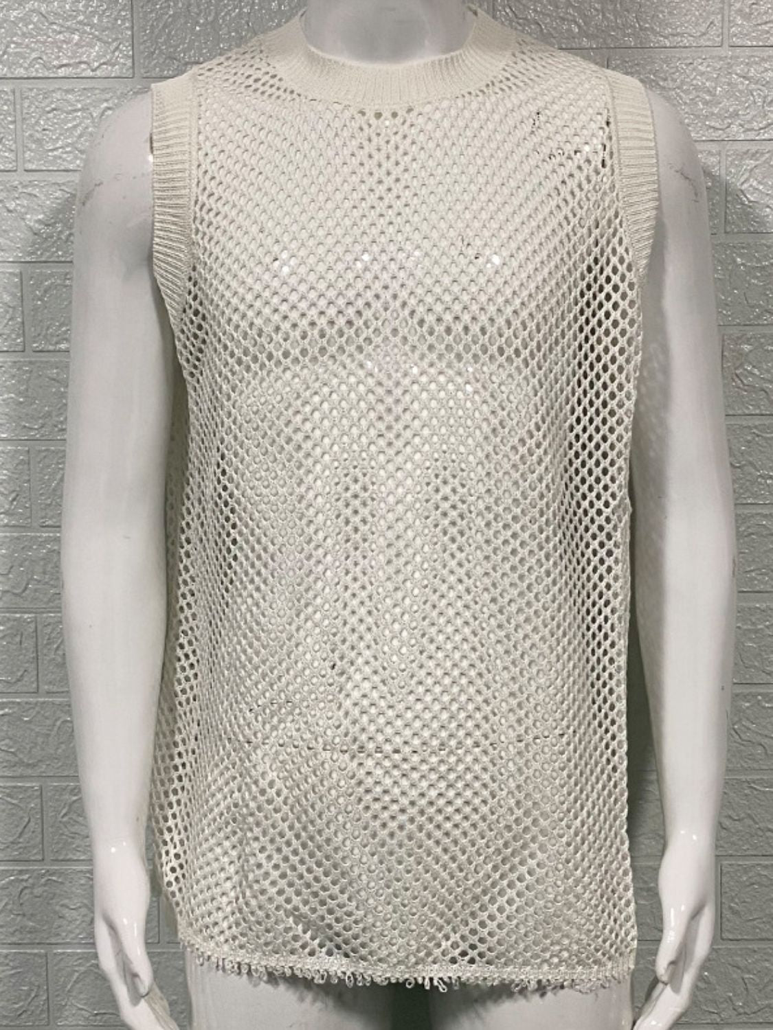 Men's Round Neck Hollow Out Sleeveless Knit Top - Smart Shopper