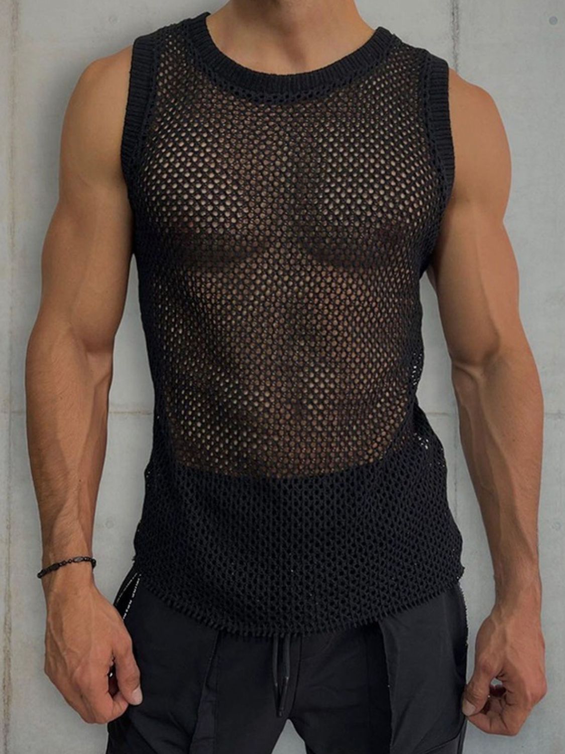 Men's Round Neck Hollow Out Sleeveless Knit Top - Smart Shopper