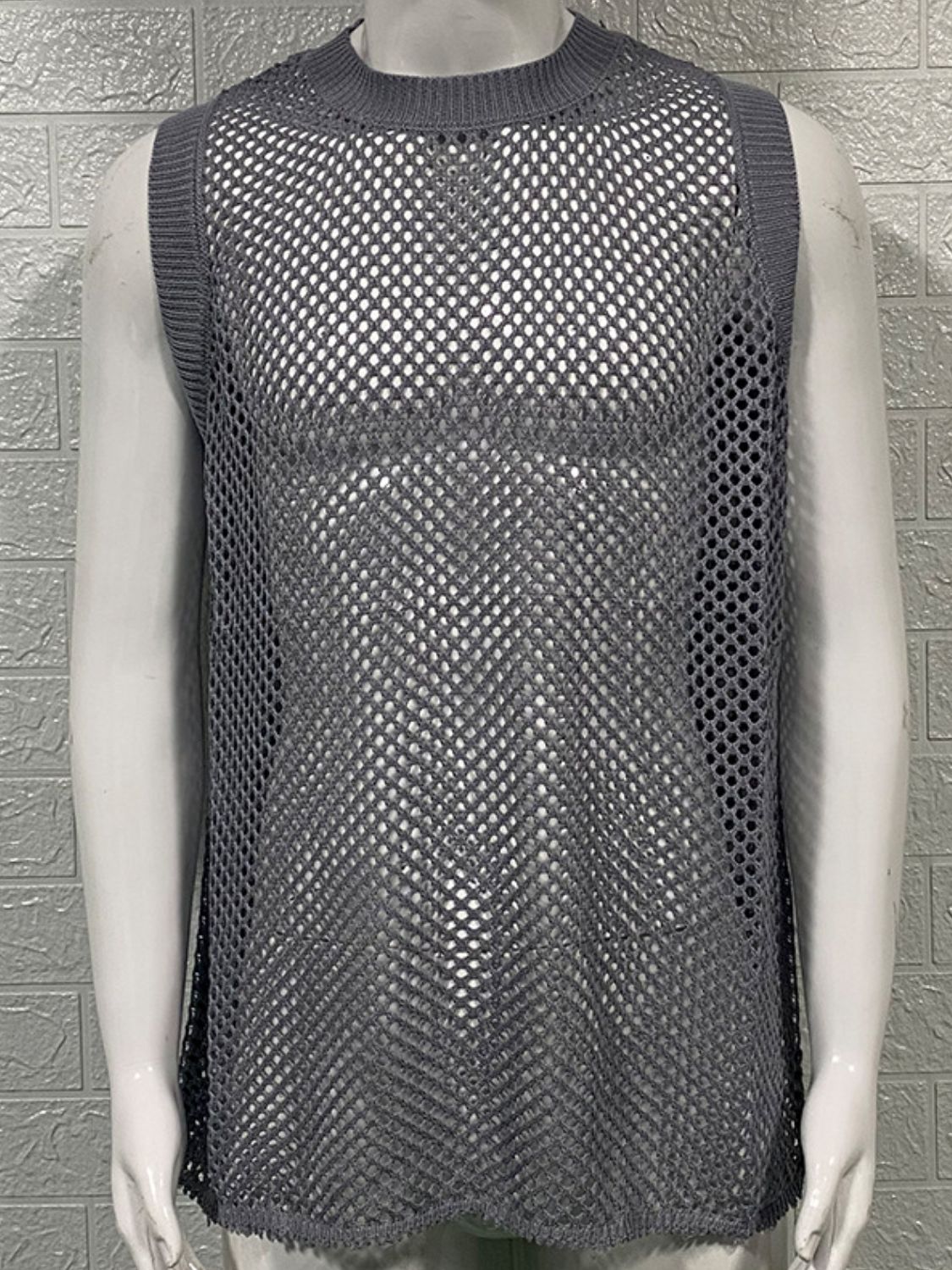 Men's Round Neck Hollow Out Sleeveless Knit Top - Smart Shopper