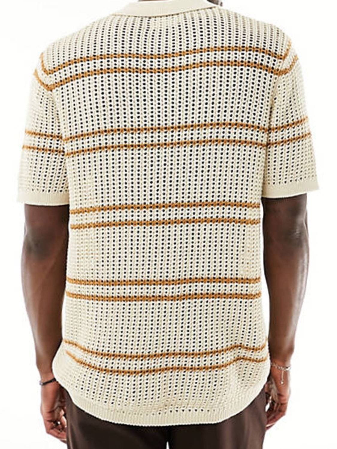 Men's Striped Collared Neck Hollow Out Shirt - Smart Shopper