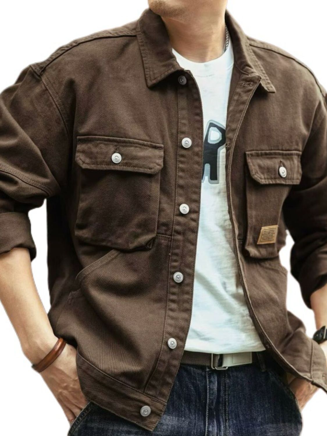 Men's Washed Collared Neck Cargo Jacket - Smart Shopper