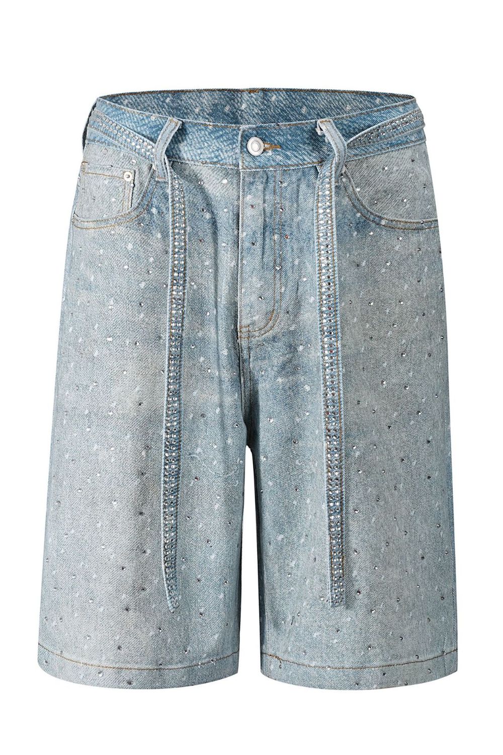 Men's Washed Rhinestone Denim Bermuda Shorts - Smart Shopper