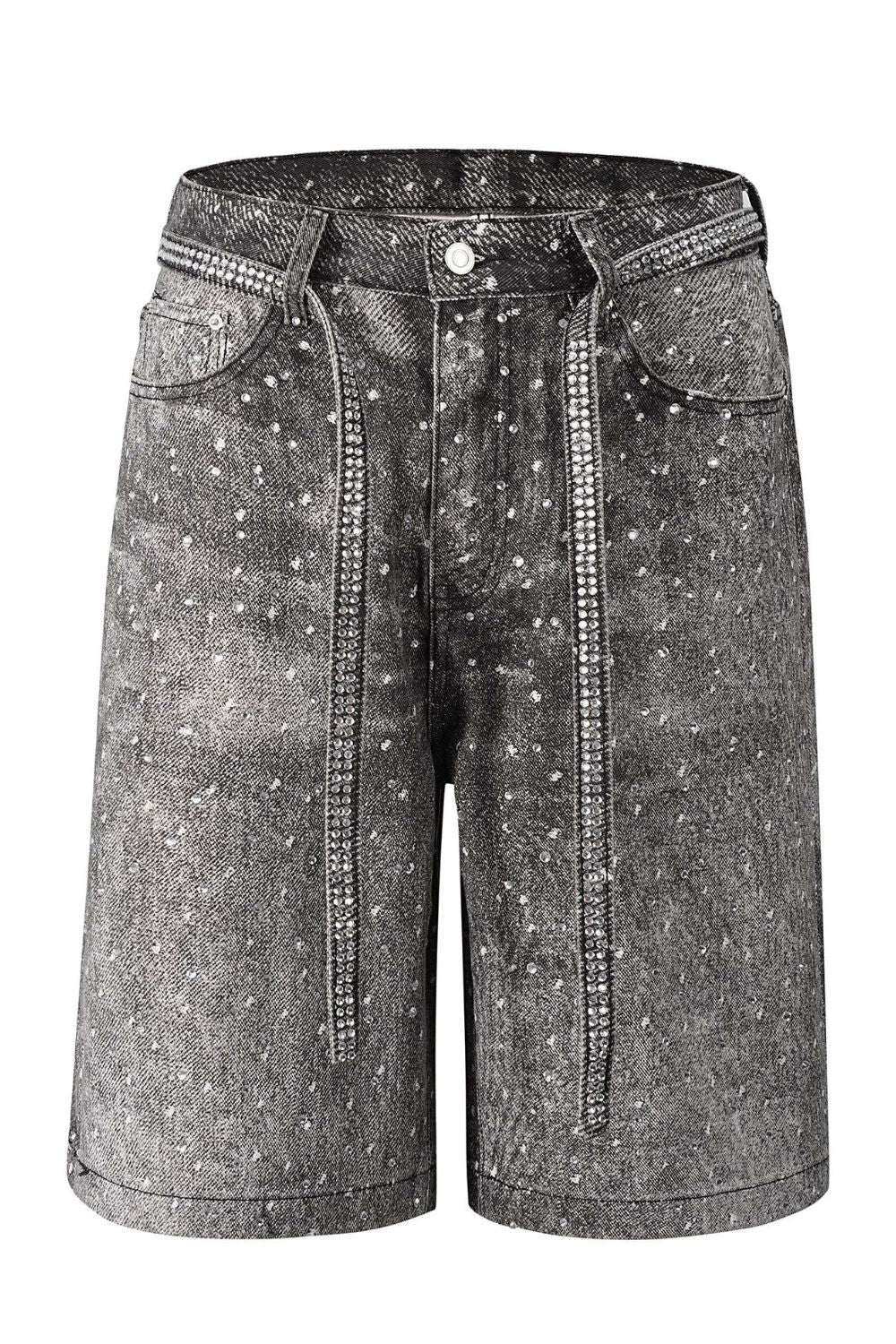 Men's Washed Rhinestone Denim Bermuda Shorts - Smart Shopper