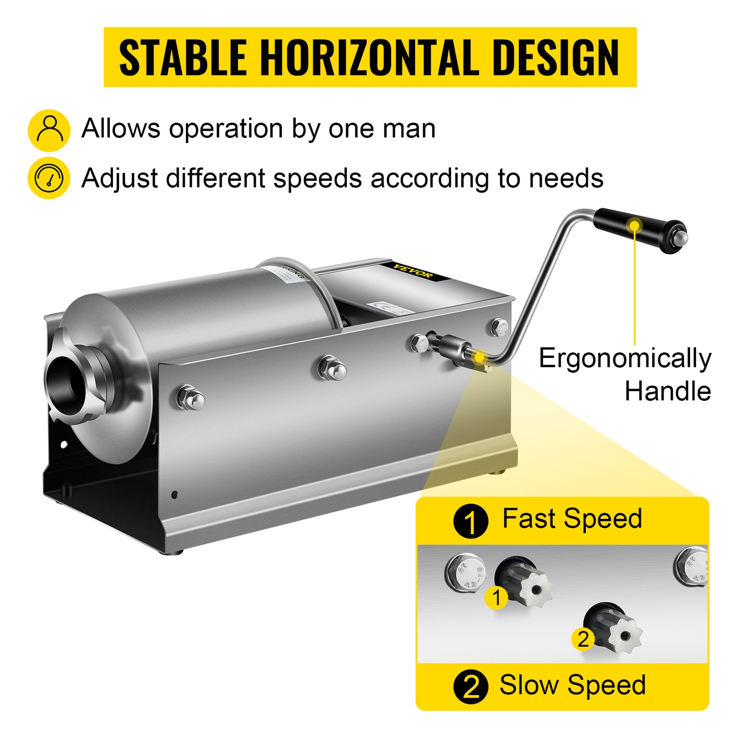 VEVOR 3L/ 7Lbs Horizontal Sausage Stuffer Manual Sausage Maker Stainless Steel With 5 Filling Nozzles For Home & Commercial Use