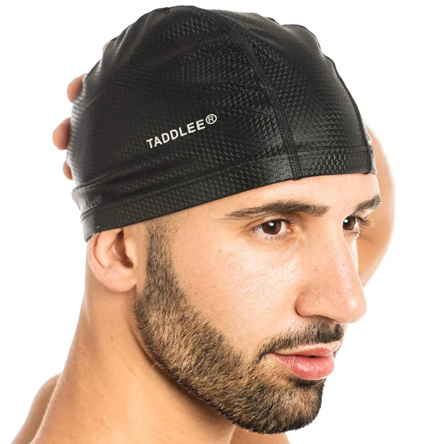 Taddlee Men Swim Cap PU Fabric Silicone Bathing Swimming Hat Pool Waterproof Sports Adult Swim Wear Accessories Large Size Outdoor (Black) - Smart Shopper